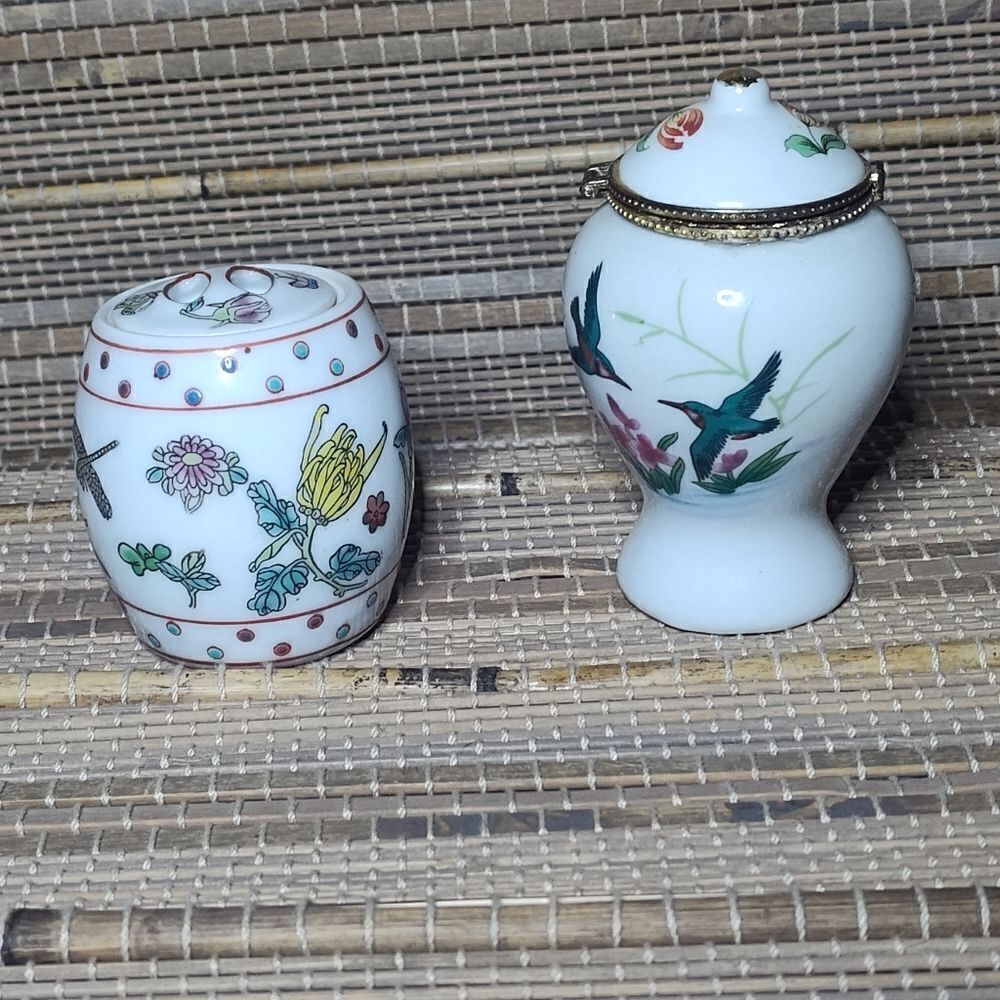 Vintage Ceramic Trinket Jars - Floral and Bird Design